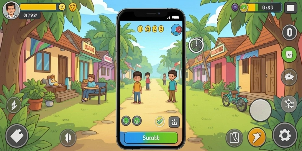 Screenshot menampilkan level pertama dengan tantangan awal.